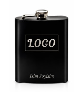 Logo İşlemeli Siyah Renkli Paslanmaz Çelik Matara / 8 OZ