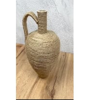 Bej Renkli Halat Kaplı Vazo (Hasır Sarı)