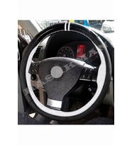 Vw Touran 1 Dikme Direksiyon Kılıfı Parlak Siyah Beyaz Detaylı Beyaz Çift Yüzük ve Dikiş 2003-2010