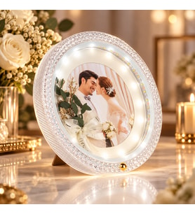 BK Gift Kişiye Özel Fotoğraflı Ledli Yuvarlak Fotoğraf Çerçevesi 23 cm - 3 Mod Işıklı Masaüstü Dekoratif Çerçeve