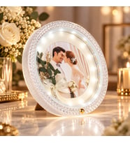 BK Gift Kişiye Özel Fotoğraflı Ledli Yuvarlak Fotoğraf Çerçevesi 23 cm - 3 Mod Işıklı Masaüstü Dekoratif Çerçeve