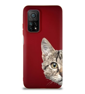 Xiaomi Mi 10T Soft Premier Kapak Catface Tasarımlı Silikon Kılıf - Mürdüm (Şeffaf)