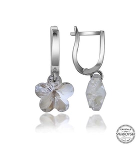 Swarovski Crystal Taşlı Gümüş Beyaz Papatya Sallantılı Kadın Küpe