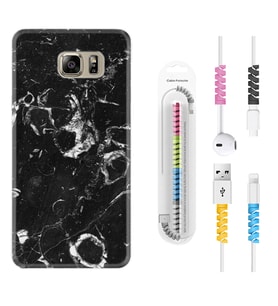 Samsung S7 Edge S20 Fe Plus Ultra S21 S22 Kılıf Kablo Koruma Spiral Silikon Black Hole Marble 1387