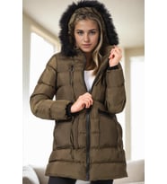 Dewberry Kadın %100 Polyester Kaban Haki Z6763 Katmanlı Kombin, Şehir ve Ofis Stili, Kazak ve Gömlek Kombini