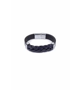Klasik 3 Parçalı Saç El Örgüsü Gerçek / Hakiki Deri Bileklik - Lacivert- Unisex