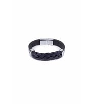 Klasik 3 Parçalı Saç El Örgüsü Gerçek / Hakiki Deri Bileklik - Lacivert- Unisex
