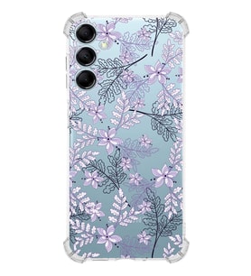 PrintiFy Samsung M14 Uyumlu Köşe Korumalı Floral Lila Tasarımlı Şeffaf Silikon Kılıf
