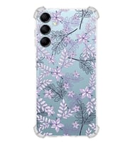 PrintiFy Samsung M14 Uyumlu Köşe Korumalı Floral Lila Tasarımlı Şeffaf Silikon Kılıf