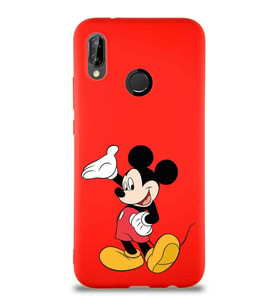 Huawei P20 Lite Soft Premier Kapak Mickey Mouse-C Tasarımlı Silikon Kılıf - Kırmızı (Şeffaf)