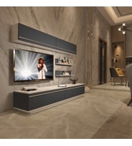 Decoraktiv Eko 5B Mdf Std Tv Ünitesi Tv Sehpası - Parlak Beyaz (Beyaz - Antrasit)