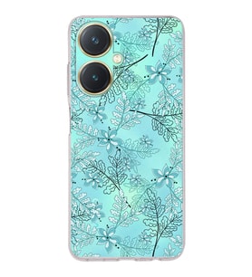 PrintiFy Vivo Y27 Uyumlu Kamera Korumalı Floral Su Yeşili Tasarımlı Şeffaf Silikon Kılıf