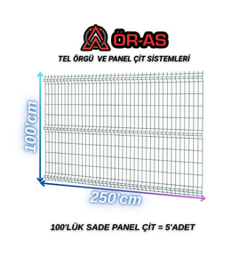 Yeşil Bahçe Teli Panel Çit 100 cm x 250 cm = 5-Adet (Y.Yeşil)