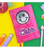 Peluş Pullu Not Defteri (20X13 cm) , 60 Yaprak, Gülenyüz - Pembe
