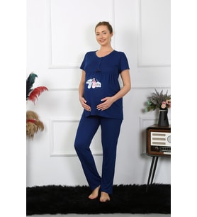 Akbeniz Kadın Kısa Kol Hamile Lohusa Pijama Takımı Lacivert 45210