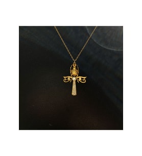 Gold Kaplama Scarab Ankh Gümüş Kolye