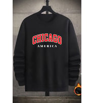 Unisex Chiago Bisiklet Yaka Sweatshirt (Siyah)