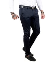 DeepSEA Erkek  Slim Kesim Pamuk Saten Kumaş Spor Pantolon 2304165 (Lacivert)