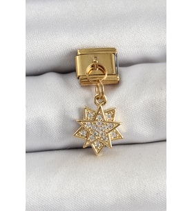 316L Çelik Sallantılı Zirkon Taşlı Yıldız Model Gold Renk Nomination Charm 58 - SSSSSS2785-3