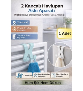 2 Kancalı Havlupan Askı Aparatı Banyo Dolap Kapı Arkası Havlu Askılığı