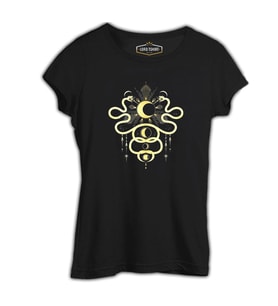 Yılan ve Ay Siyah Kadın Tshirt