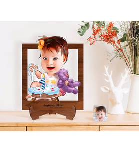 BK Gift Kişiye Özel Bebek Doğum Günü Karikatürlü Ahşap Standlı 3D Biblo-2 (Beyaz)