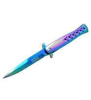 Tac-Force Tac Force Ti-Lite 1111 GK Gökkuşağı Kamp / Av Çakısı 23cm- Yarı Otomatik, Kemerlikli, Metal Desenli Sap