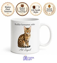 İsme Özel Bengal Kedisi Desenli Kupa Bardak Kedi Severler İçin Hediye