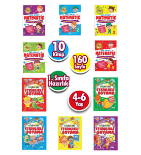 Okul Öncesi Matematik Çalışmaları ve Eğitici Etkinlikli Boyama Seti 10 Kitap (Çok Renkli)