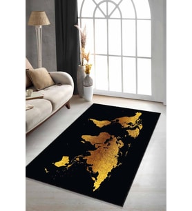 Gold Dünya Haritası Kaymaz Tabanlı Dekoratif Halı AR224 - 100 x 160 cm