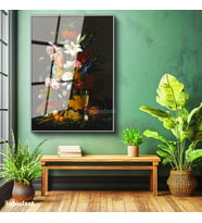 Gümüş Renk Metal Çerçeveli Tamperli Cam Tablo Severin Roesen Kristal Kadeh Kuş Yumurtası Çiçek Ressam Tablosu Dekoru