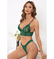Kadın Yeşil Çapraz Sırt Detaylı Şık Bralet Takım