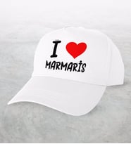 BK Gift I Love Marmaris Tasarımlı Beyaz Şapka - Model 1