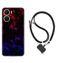 Vivo Y16 Kılıf Silikon Boyun Askılı İpli Desenli Silikon Blue Red Fire 1637