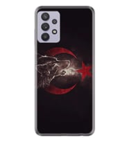 Samsung Galaxy A32 Kılıf Desenli Silikon Resimli Kurt Ve Ay Yıldız St-1403