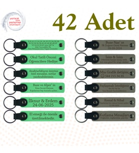 F Yeşili & Kül Gri, İngilizce Öğretmeninden Sınıfına, 42’li Set, Kişisel Yazılı Hatıra Anahtarlık