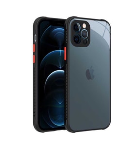 Uyumlu Model Apple iPhone 12 Pro Kılıf Kenar Renkli Sararmaz Şeffaf Kapak (Siyah)