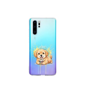 Huawei P30 Pro ile Uyumlu Splash Köpek Tasarımlı Şeffaf Silikon Kılıf