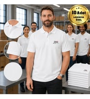 Logonuza Özel 10 Adet Beyaz Polo Yaka Tişört - Pamuk Unisex Kurumsal Tişört