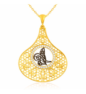 Gümüş Gold Tuğra Bayan Kolye