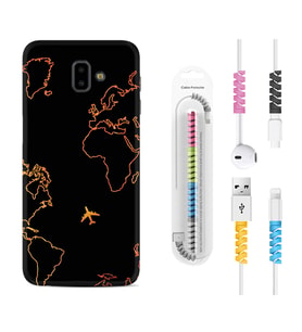 Samsung J6 Plus J7 Prime J7 Pro M20 Kılıf Kablo Koruma Spiral Silikon Harita ve Uçak 1777