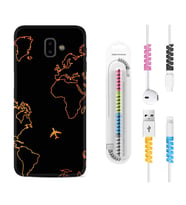 Samsung J6 Plus J7 Prime J7 Pro M20 Kılıf Kablo Koruma Spiral Silikon Harita ve Uçak 1777