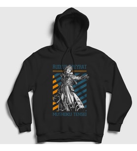 Presmono Unisex Siyah Rudeus Greyrat Mushoku Tensei Kapüşonlu Sweatshirt 551221tt