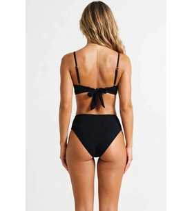 Kadın Bikini Takımı İnce Askılı Desteksiz Bandeau Üst Normal Bel Slip Alt Aksesuarlı Örme Kumaş
