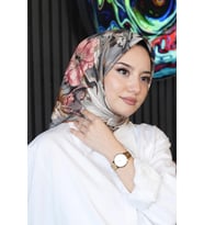 Papatya Desen Gri Soft Pamuk Eşarp (Standart)