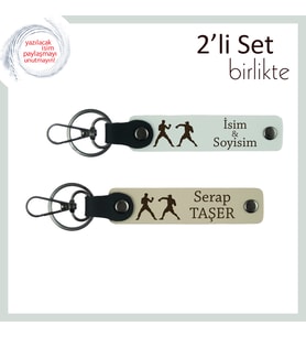 Şampiyon Ruhu Taşıyan, Kırmızı Boks Eldiveni Desenli, Kişisel Anahtarlık Takımı, Beyaz-Sütlü Kahve