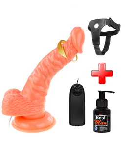 OdinsShop 19 cm Belden Bağlamalı Titreşimli Realistik Penis + Kemer + Kayganlaştırıcı Hediyeli