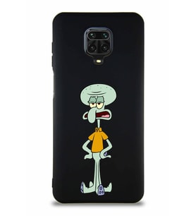 Xiaomi Redmi Note 9 Pro Soft Premier Kapak Squidward Dokunaç Tasarımlı Silikon Kılıf - Siyah (Şeffaf)