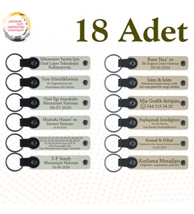Beyaz & S Kahve, Türkçe Öğretmeninden Karne Hediyesi, 18’li Set, Kişisel Mesajlı Deri Anahtarlık
