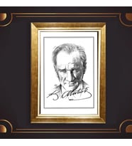 Altın Varaklı Çerçeveli Paspartulu Atatürk Tablo z5182 (Gold)